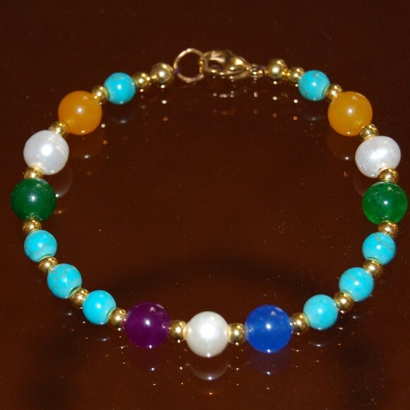 Pearl Bracelet,Gemstone Bracelet,Freshwater Pearls and Gemstone 8mm Beads,Pretty - Picture 2 of 2